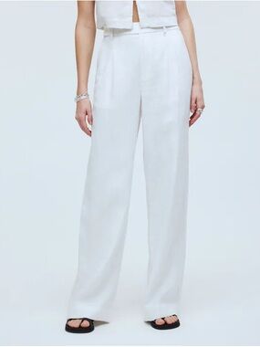 Madewell Harlow Wide-Leg Linen Pants in White